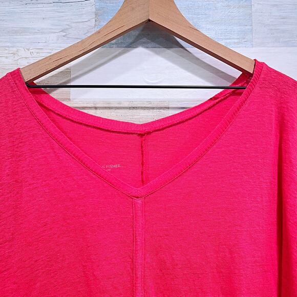Eileen Fisher 100% Linen V Neck Dolman Sleeve Top Pink Relaxed Fit Womens Large - Picture 2 of 7
